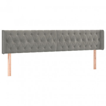 Tăblie de pat cu LED, gri deschis, 203x16x78/88 cm, catifea - Img 3