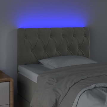 Tăblie de pat cu LED, gri deschis, 80x7x78/88 cm, catifea - Img 3