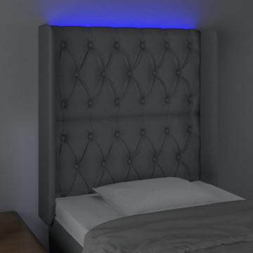 Tăblie de pat cu LED, gri deschis, 83x16x118/128 cm, textil - Img 4