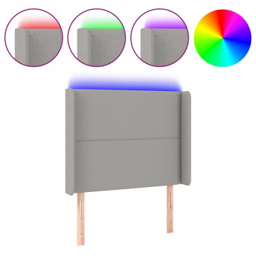 Tăblie de pat cu LED, gri deschis, 83x16x118/128 cm, textil - Img 2