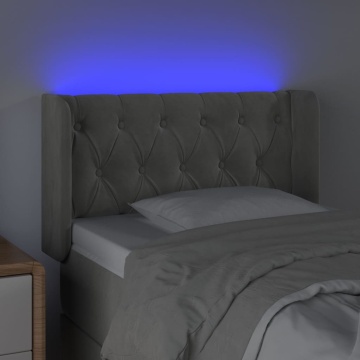 Tăblie de pat cu LED, gri deschis, 83x16x78/88 cm, catifea - Img 4