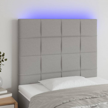 Tăblie de pat cu LED, gri deschis, 90x5x118/128 cm, textil - Img 1