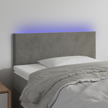 Tăblie de pat cu LED, gri deschis, 90x5x78/88 cm, catifea - Img 1