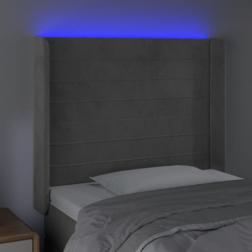 Tăblie de pat cu LED, gri deschis, 93x16x118/128 cm, catifea - Img 4