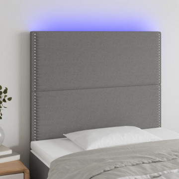 Tăblie de pat cu LED, gri închis, 100x5x118/128 cm, textil - Img 1