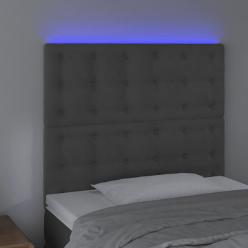 Tăblie de pat cu LED, gri închis, 100x5x118/128 cm, textil - Img 3