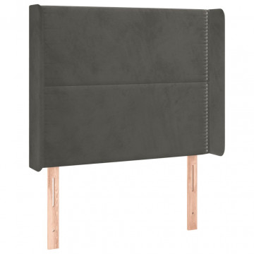 Tăblie de pat cu LED, gri închis, 103x16x118/128 cm, catifea - Img 3