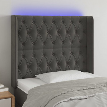 Tăblie de pat cu LED, gri închis, 103x16x118/128 cm, catifea - Img 1