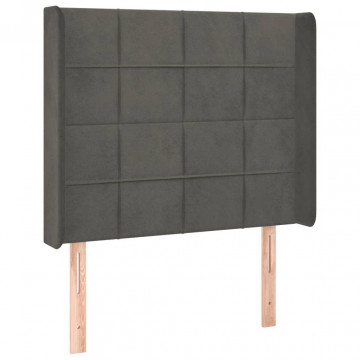 Tăblie de pat cu LED, gri închis, 103x16x118/128 cm, catifea - Img 3