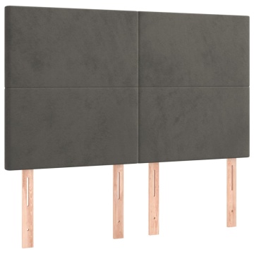 Tăblie de pat cu LED, gri închis, 144x5x118/128 cm, catifea - Img 4
