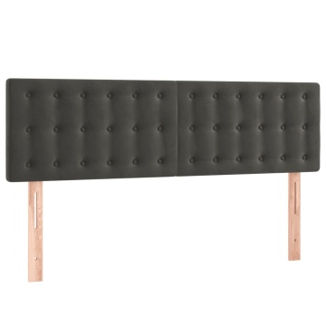 Tăblie de pat cu LED, gri închis, 144x5x78/88 cm, catifea - Img 4