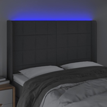 Tăblie de pat cu LED, gri închis, 147x16x118/128 cm, textil - Img 4