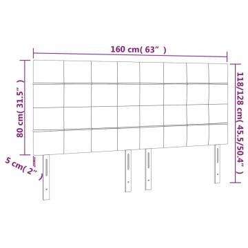 Tăblie de pat cu LED, gri închis, 160x5x118/128 cm, textil - Img 5