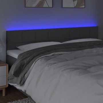 Tăblie de pat cu LED, gri închis, 160x5x78/88 cm, textil - Img 3