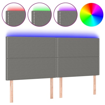 Tăblie de pat cu LED, gri închis, 180x5x118/128 cm, textil - Img 2