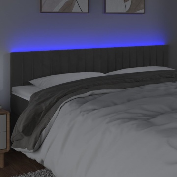 Tăblie de pat cu LED, gri închis, 180x5x78/88 cm, catifea - Img 3
