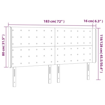 Tăblie de pat cu LED, gri închis, 183x16x118/128 cm, catifea - Img 5