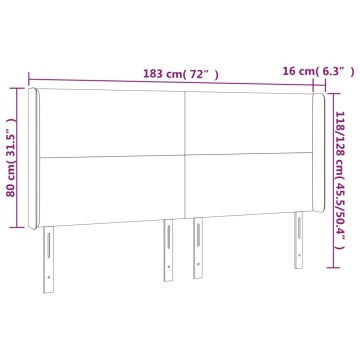 Tăblie de pat cu LED, gri închis, 183x16x118/128 cm, textil - Img 5