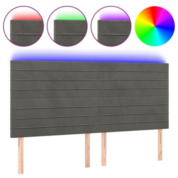 Tăblie de pat cu LED, gri închis, 200x5x118/128 cm, catifea - Img 2