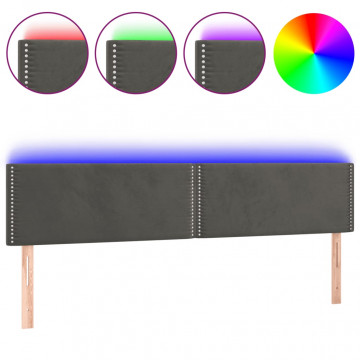 Tăblie de pat cu LED, gri închis, 200x5x78/88 cm, catifea - Img 2