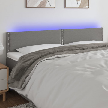 Tăblie de pat cu LED, gri închis, 200x5x78/88 cm, textil - Img 1
