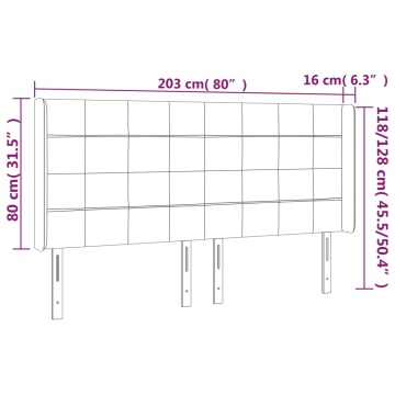 Tăblie de pat cu LED, gri închis, 203x16x118/128 cm, catifea - Img 5