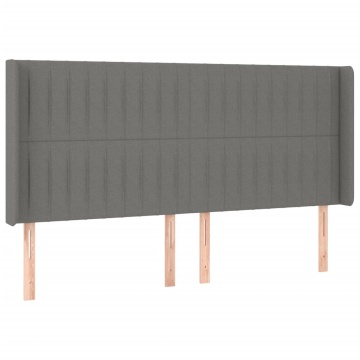 Tăblie de pat cu LED, gri închis, 203x16x118/128 cm, textil - Img 3