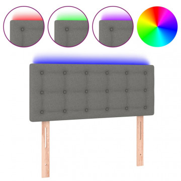 Tăblie de pat cu LED, gri închis, 90x5x78/88 cm, textil - Img 2
