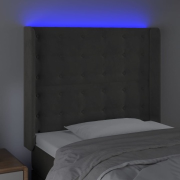 Tăblie de pat cu LED, gri închis, 93x16x118/128 cm, catifea - Img 4