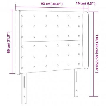 Tăblie de pat cu LED, gri închis, 93x16x118/128 cm, textil - Img 5