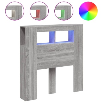 Tăblie de pat cu LED, gri sonoma, 100x18,5x103,5 cm, lemn - Img 2