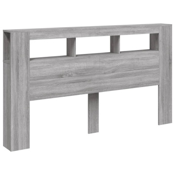 Tăblie de pat cu LED, gri sonoma, 160x18,5x103,5 cm, lemn - Img 3