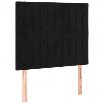 Tăblie de pat cu LED, negru, 100x5x118/128 cm, catifea - Img 4