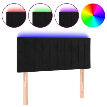 Tăblie de pat cu LED, negru, 100x5x78/88 cm, catifea - Img 2