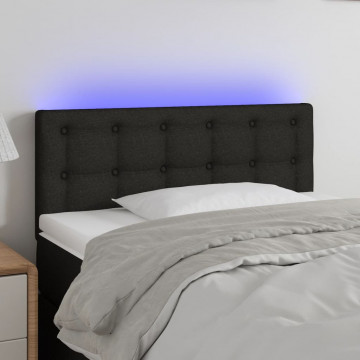 Tăblie de pat cu LED, negru, 100x5x78/88 cm, textil - Img 1