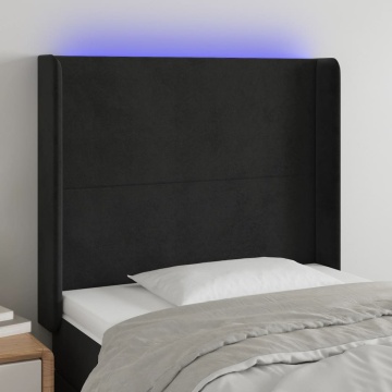 Tăblie de pat cu LED, negru, 103x16x118/128 cm, catifea - Img 1