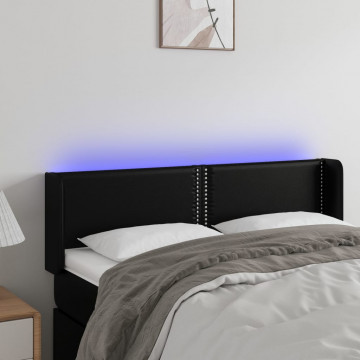 Tăblie de pat cu LED, negru, 147x16x78/88 cm, piele ecologică - Img 1