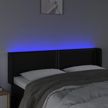 Tăblie de pat cu LED, negru, 147x16x78/88 cm, piele ecologică - Img 4