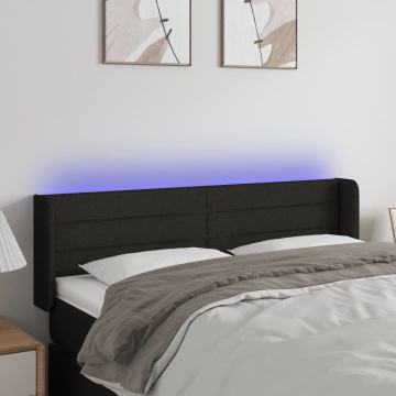 Tăblie de pat cu LED, negru, 147x16x78/88 cm, textil - Img 1