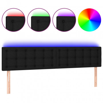 Tăblie de pat cu LED, negru, 180x5x78/88 cm, textil - Img 2