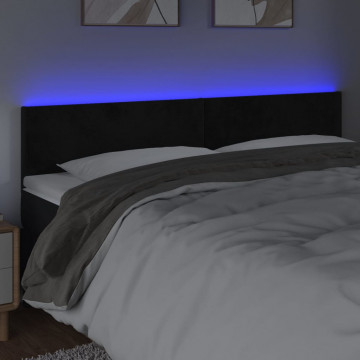 Tăblie de pat cu LED, negru, 200x5x78/88 cm, catifea - Img 3