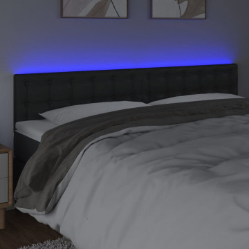 Tăblie de pat cu LED, negru, 200x5x78/88 cm, piele ecologică - Img 3