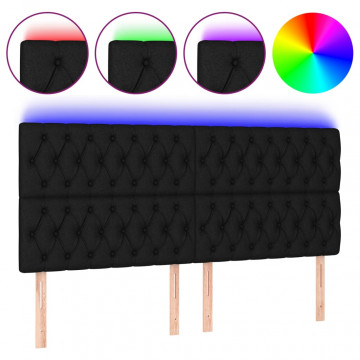 Tăblie de pat cu LED, negru, 200x7x118/128 cm, textil - Img 2