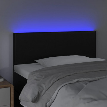 Tăblie de pat cu LED, negru, 80x5x78/88 cm, piele ecologică - Img 3