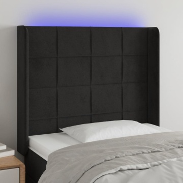 Tăblie de pat cu LED, negru, 83x16x118/128 cm, catifea - Img 1