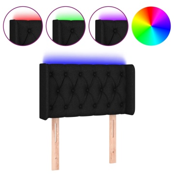Tăblie de pat cu LED, negru, 83x16x78/88 cm, textil - Img 2