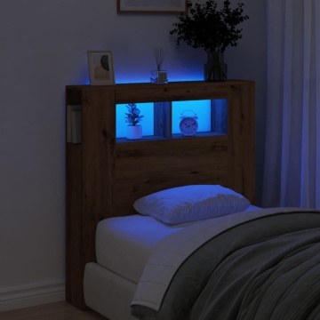 Tăblie de pat cu LED, stejar artizanal, 100x18,5x103,5 cm, lemn - Img 1