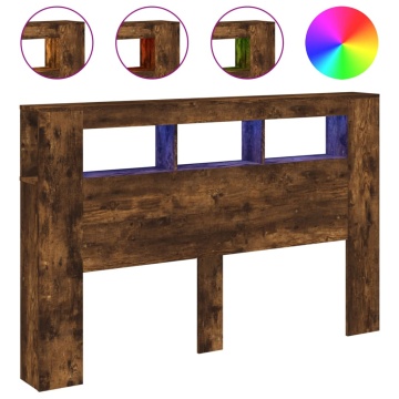 Tăblie de pat cu LED, stejar fumuriu, 160x18,5x103,5 cm, lemn - Img 2