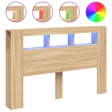 Tăblie de pat cu LED, stejar sonoma, 160x18,5x103,5 cm, lemn - Img 2