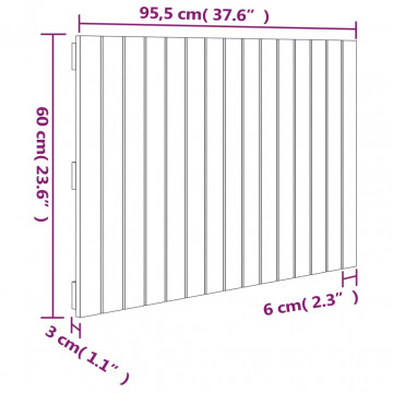 Tăblie de pat pentru perete, alb, 95,5x3x60 cm, lemn masiv pin - Img 7